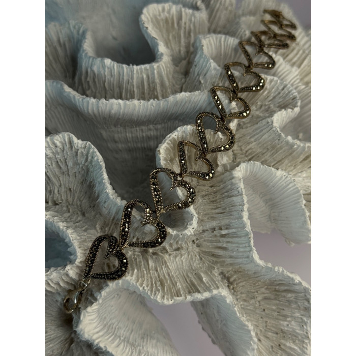 925 Sterling Silver Marcasite Hearts Bracelet Length 7.5