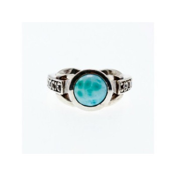 Vintage 925 Sterling Silver Larimar & Goshenite Ring Size 9.5