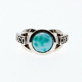Vintage 925 Sterling Silver Larimar & Goshenite Ring Size 9.5