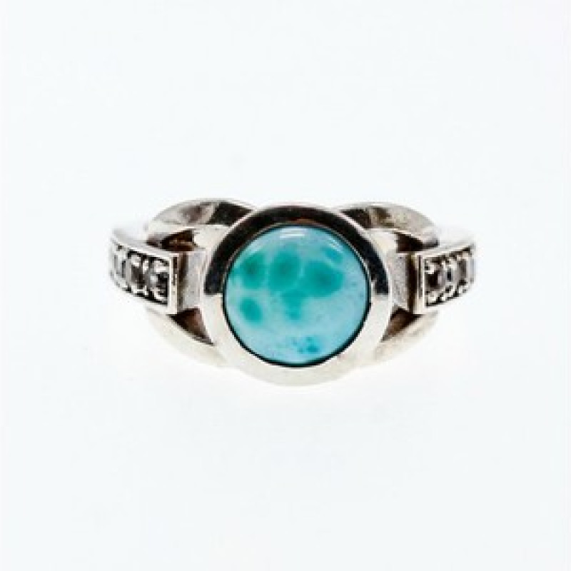 Vintage 925 Sterling Silver Larimar & Goshenite Ring Size 9.5