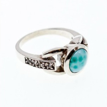 Vintage 925 Sterling Silver Larimar & Goshenite Ring Size 9.5