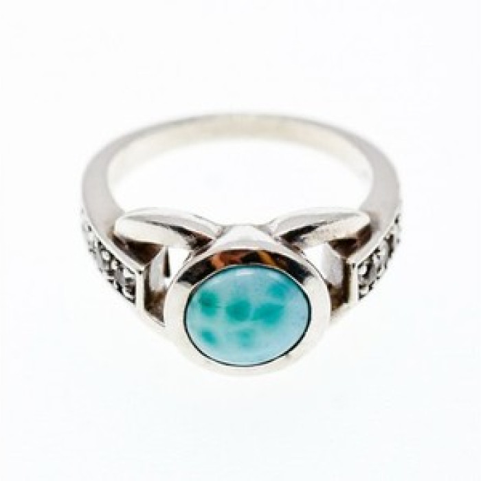 Vintage 925 Sterling Silver Larimar & Goshenite Ring Size 9.5