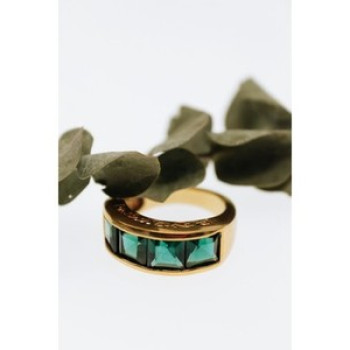 925 Sterling Silver Gold Plated Emeralds Ring Size 6.5