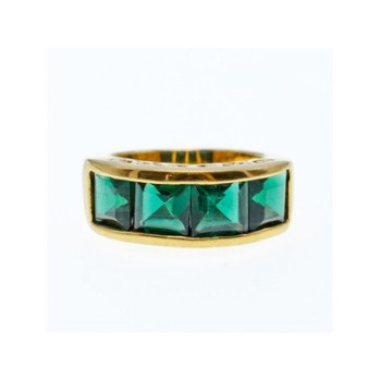 925 Sterling Silver Gold Plated Emeralds Ring Size 6.5