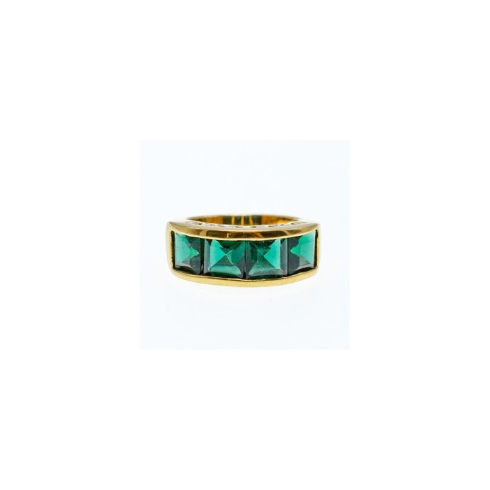 925 Sterling Silver Gold Plated Emeralds Ring Size 6.5