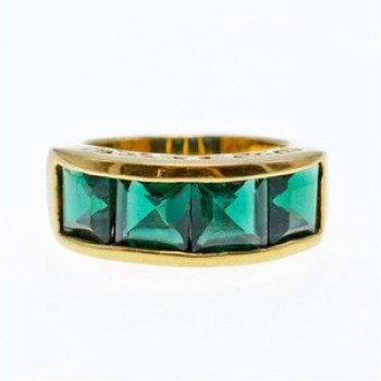 925 Sterling Silver Gold Plated Emeralds Ring Size 6.5