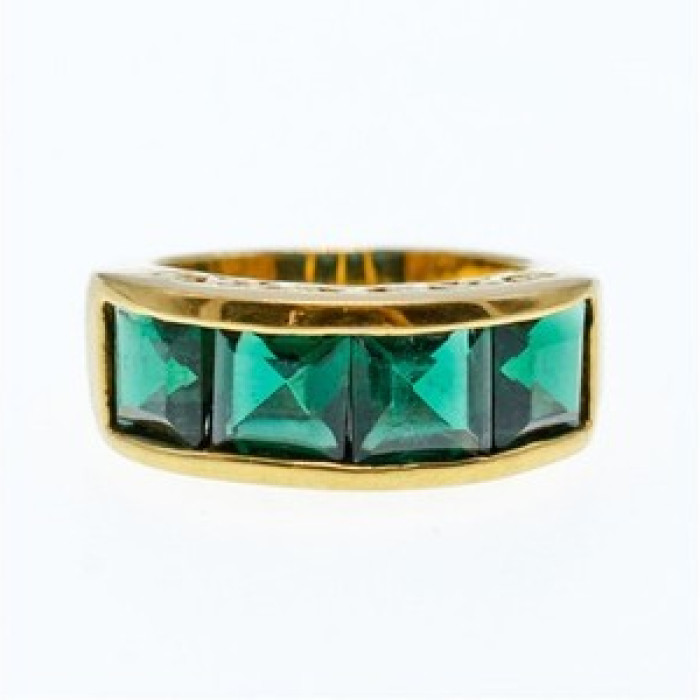 925 Sterling Silver Gold Plated Emeralds Ring Size 6.5