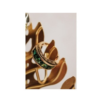 925 Sterling Silver Gold Plated Emeralds Ring Size 6.5