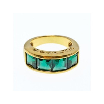 925 Sterling Silver Gold Plated Emeralds Ring Size 6.5