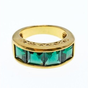 925 Sterling Silver Gold Plated Emeralds Ring Size 6.5