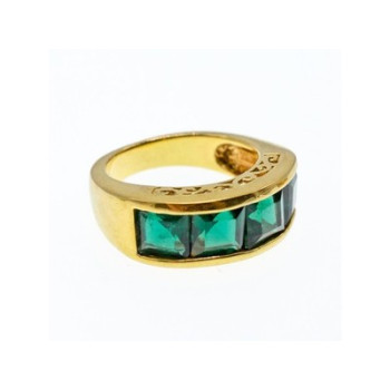 925 Sterling Silver Gold Plated Emeralds Ring Size 6.5