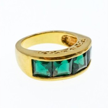 925 Sterling Silver Gold Plated Emeralds Ring Size 6.5