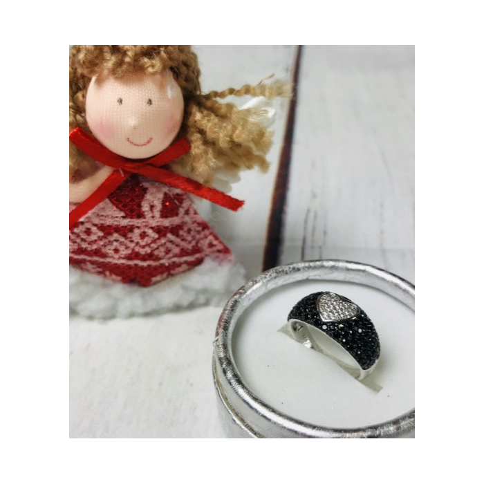 925 Sterling Silver Black Spinel & Goshenite Ring Size 6.5