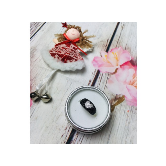 925 Sterling Silver Black Spinel & Goshenite Ring Size 6.5