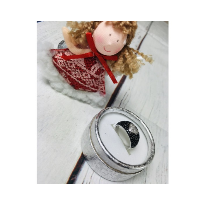 925 Sterling Silver Black Spinel & Goshenite Ring Size 6.5