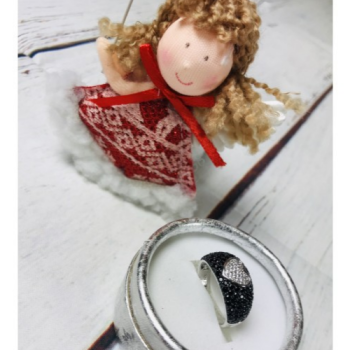 925 Sterling Silver Black Spinel & Goshenite Ring Size 6.5