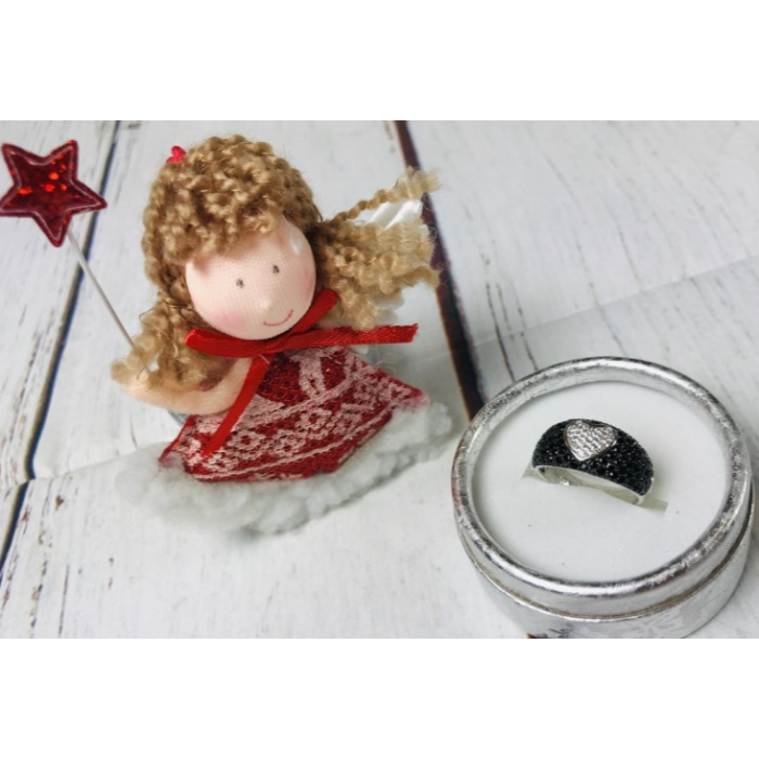 925 Sterling Silver Black Spinel & Goshenite Ring Size 6.5