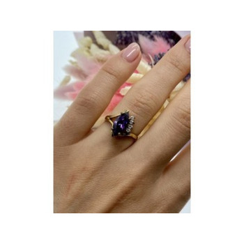 925 Sterling Silver Gold Plated Amethyst & CZ Ring Size 7