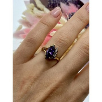 925 Sterling Silver Gold Plated Amethyst & CZ Ring Size 7