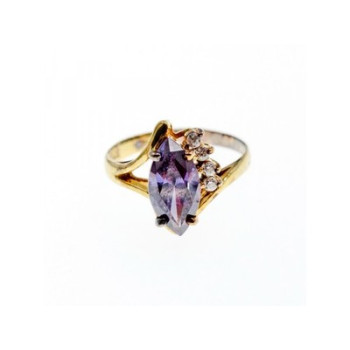 925 Sterling Silver Gold Plated Amethyst & CZ Ring Size 7