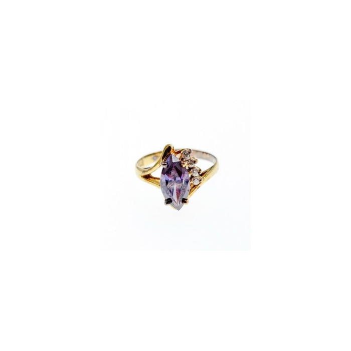 925 Sterling Silver Gold Plated Amethyst & CZ Ring Size 7