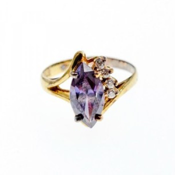 925 Sterling Silver Gold Plated Amethyst & CZ Ring Size 7