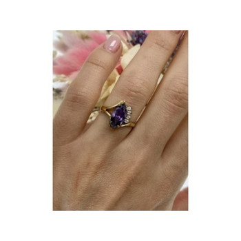 925 Sterling Silver Gold Plated Amethyst & CZ Ring Size 7