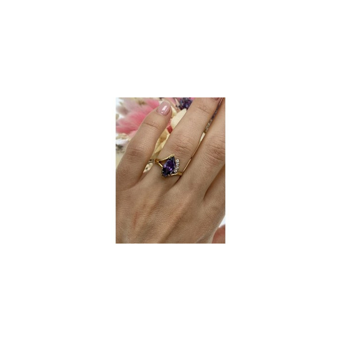 925 Sterling Silver Gold Plated Amethyst & CZ Ring Size 7