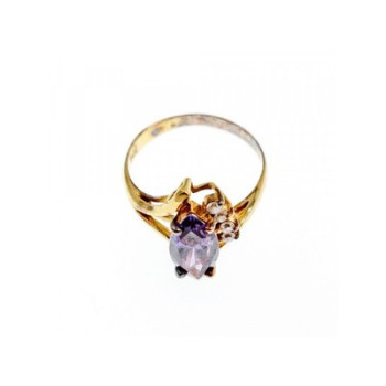925 Sterling Silver Gold Plated Amethyst & CZ Ring Size 7