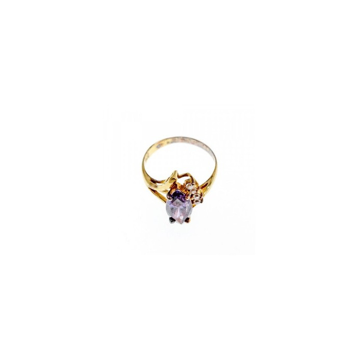925 Sterling Silver Gold Plated Amethyst & CZ Ring Size 7