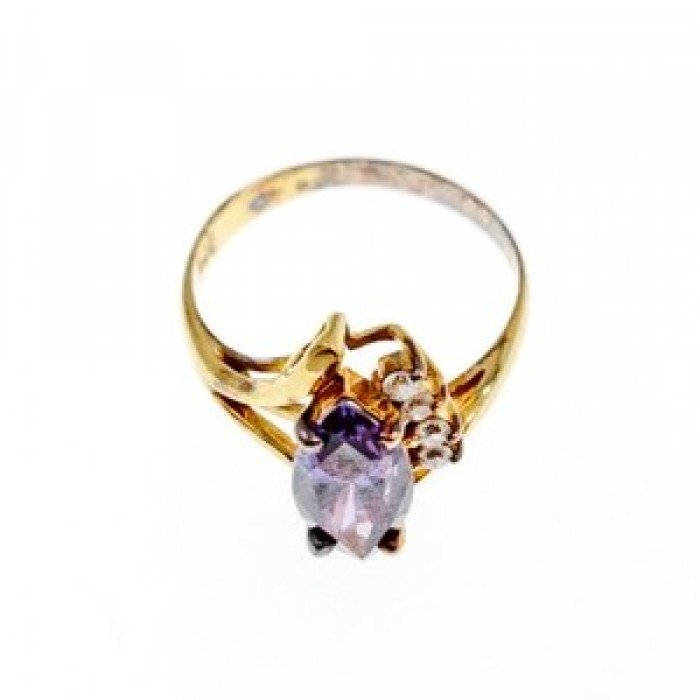 925 Sterling Silver Gold Plated Amethyst & CZ Ring Size 7
