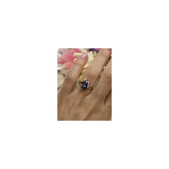 925 Sterling Silver Gold Plated Amethyst & CZ Ring Size 7
