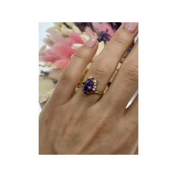 925 Sterling Silver Gold Plated Amethyst & CZ Ring Size 7