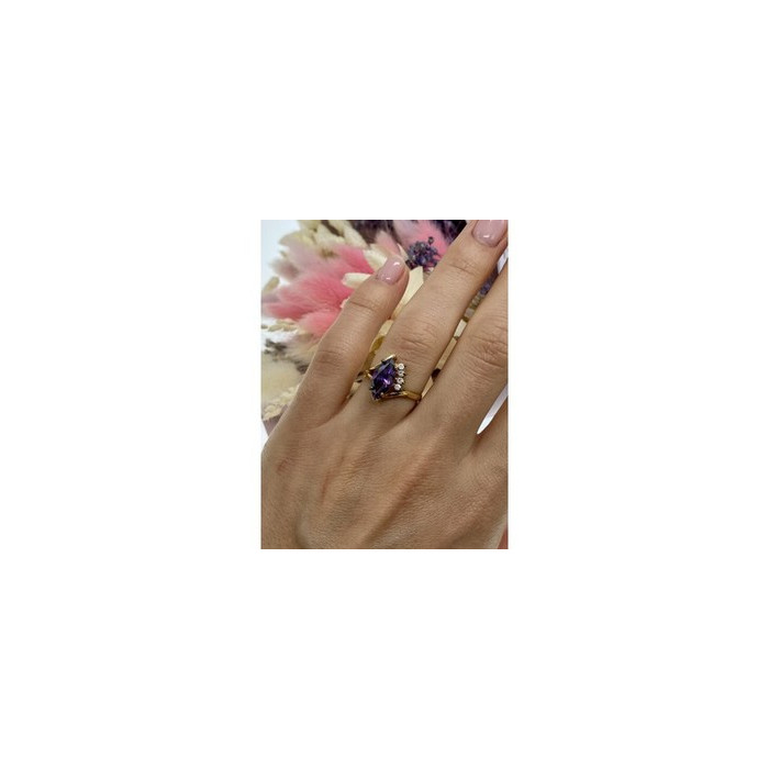 925 Sterling Silver Gold Plated Amethyst & CZ Ring Size 7