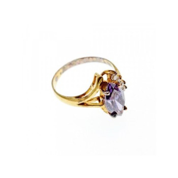 925 Sterling Silver Gold Plated Amethyst & CZ Ring Size 7