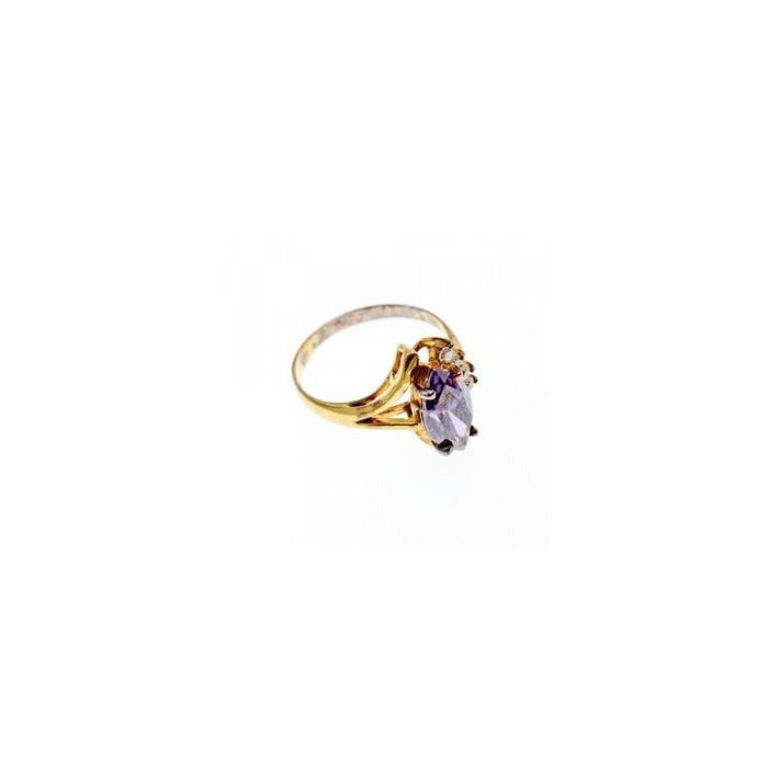 925 Sterling Silver Gold Plated Amethyst & CZ Ring Size 7