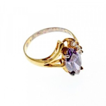 925 Sterling Silver Gold Plated Amethyst & CZ Ring Size 7