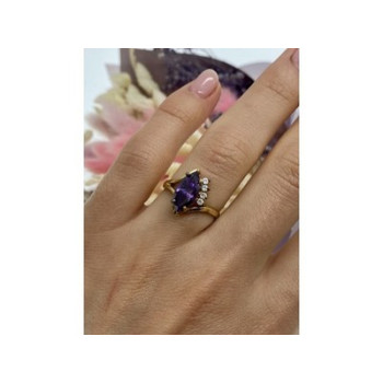 925 Sterling Silver Gold Plated Amethyst & CZ Ring Size 7