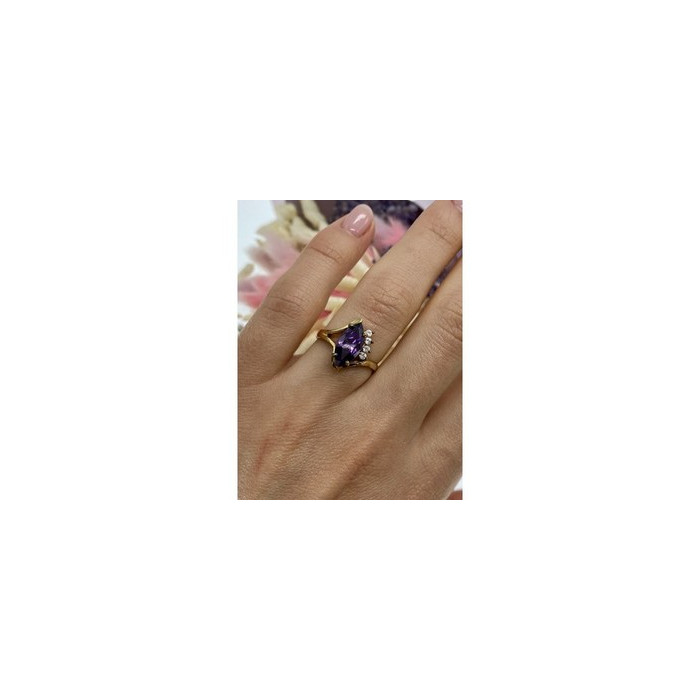 925 Sterling Silver Gold Plated Amethyst & CZ Ring Size 7