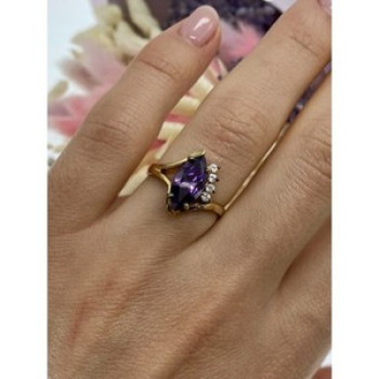925 Sterling Silver Gold Plated Amethyst & CZ Ring Size 7