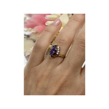 925 Sterling Silver Gold Plated Amethyst & CZ Ring Size 7