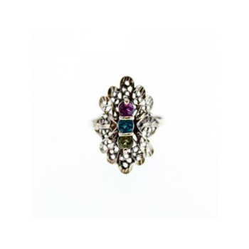 925 Sterling Silver Amethyst, Topaz & Peridot Openwork Ring Size 5