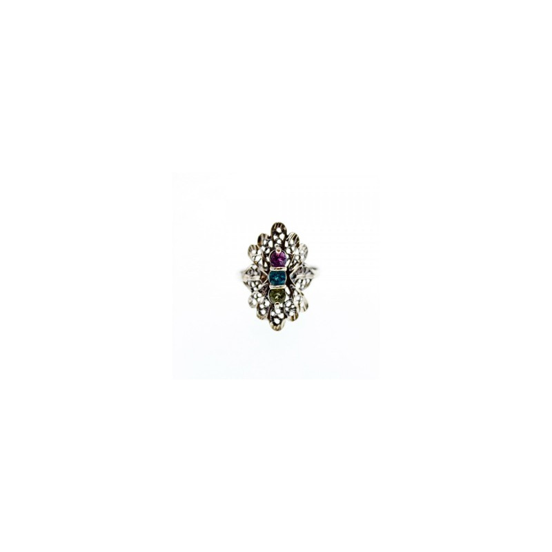 925 Sterling Silver Amethyst, Topaz & Peridot Openwork Ring Size 5