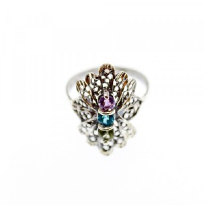 925 Sterling Silver Amethyst, Topaz & Peridot Openwork Ring Size 5
