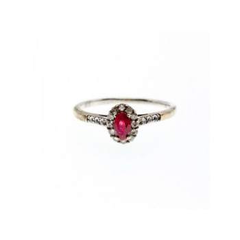 925 Sterling Silver Rubellite & White Tourmaline Ring Size 7