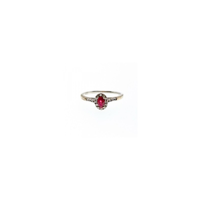 925 Sterling Silver Rubellite & White Tourmaline Ring Size 7