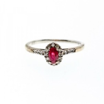 925 Sterling Silver Rubellite & White Tourmaline Ring Size 7