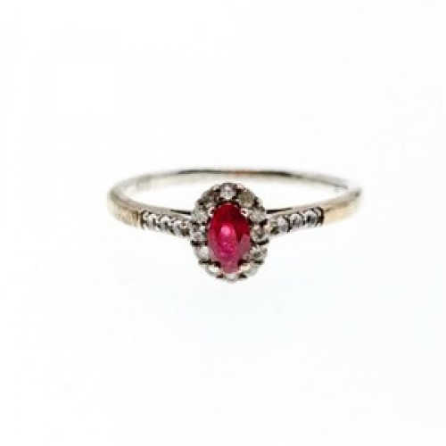 925 Sterling Silver Rubellite & White Tourmaline Ring Size 7