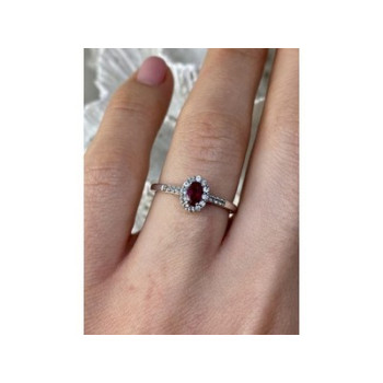 925 Sterling Silver Rubellite & White Tourmaline Ring Size 7