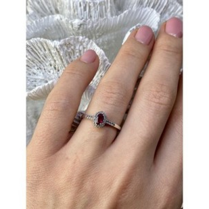 925 Sterling Silver Rubellite & White Tourmaline Ring Size 7
